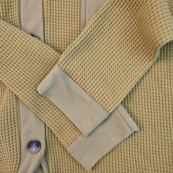 Ces Femme Womens Waffle Knit Top Mustard Green Front Pockets Long Sleeves XLarge - Picture 7 of 14